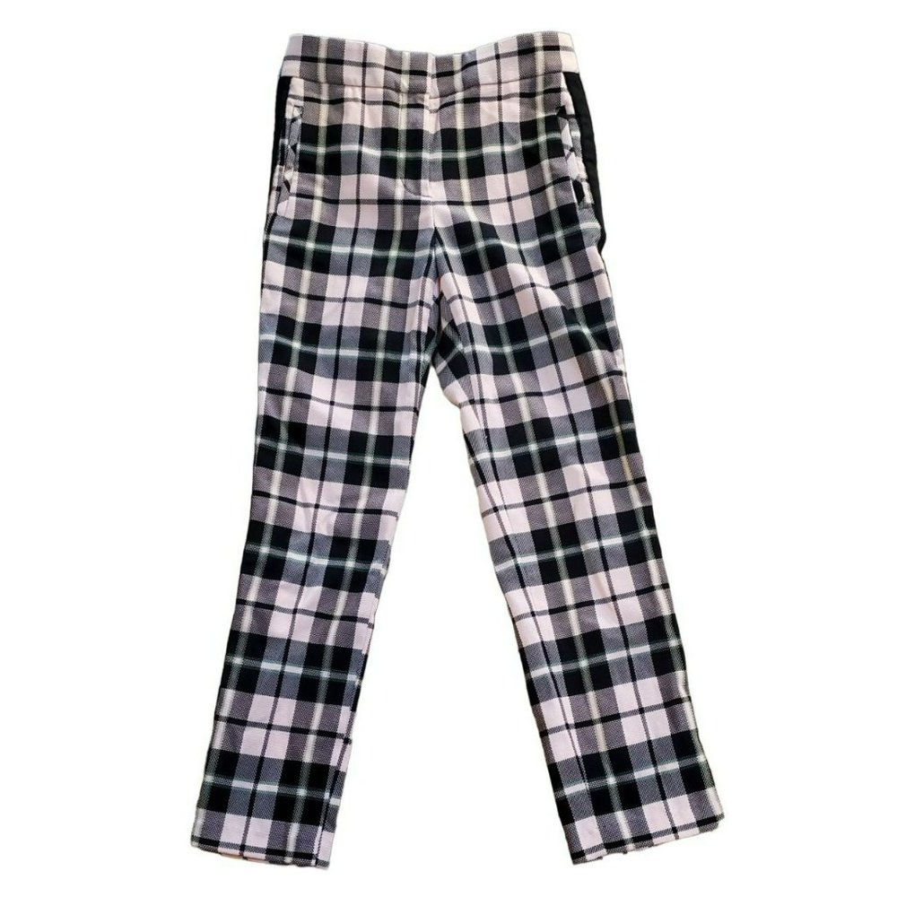 Veronica Beard Women's Pink Gemini Plaid Pants Size 4 Black Contrast Stripe